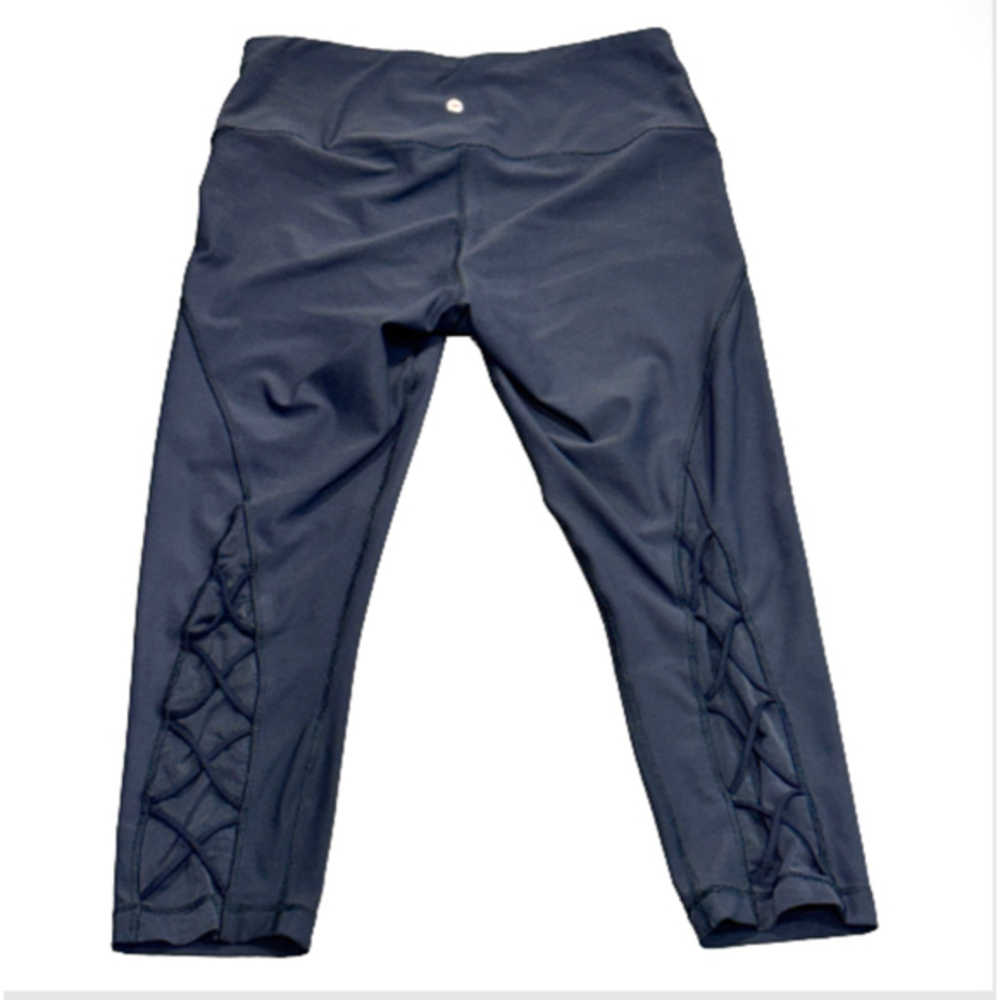 90 Degree Dusty Blue Ankle Leggings with Lattice Mesh Back Paneling